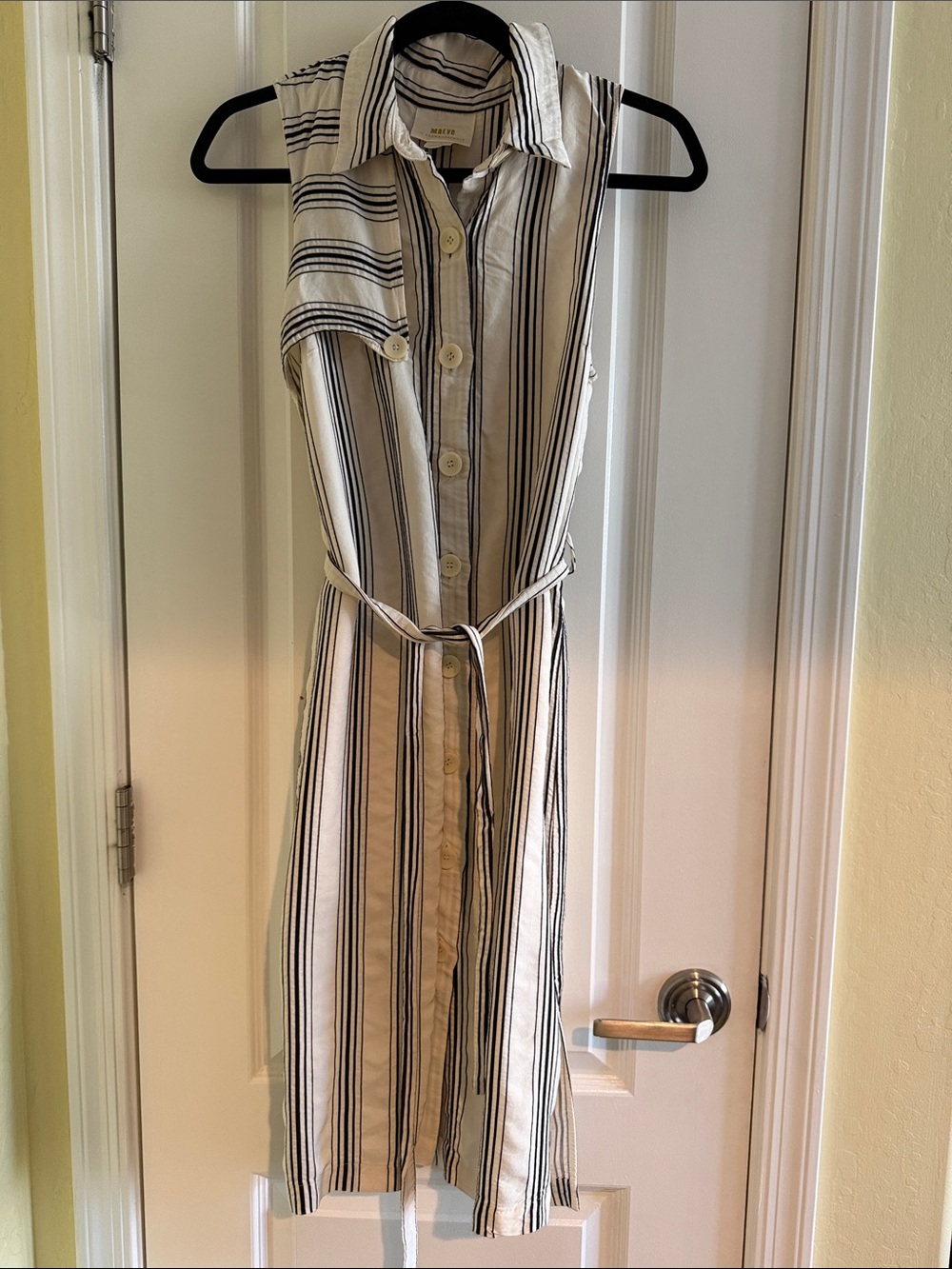 Maeve Anthropologie 6P Striped Sleeveless Button Front Midi Shirt Dress Belted